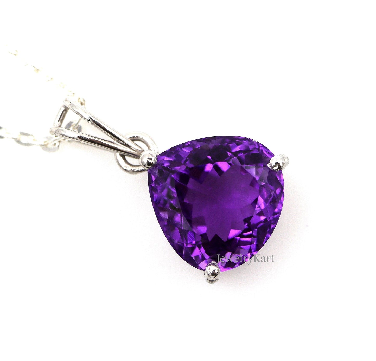Amethyst Heart Pendant – 12 Ct Purple Gemstone, Amethyst Necklace in Silver, Big Statement Pendant, February Birthstone