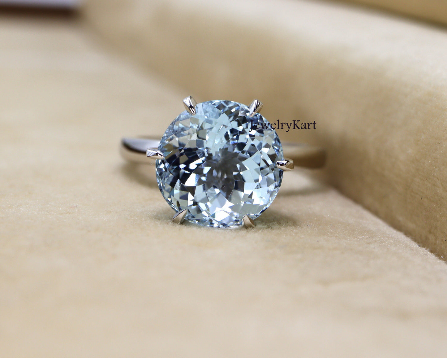 10 mm Round Aquamarine Ring, 14K White Gold Ring Aquamarine Solitaire Ring 6 Prong, Classic Engagement Ring, Round Solitaire Engagement Ring