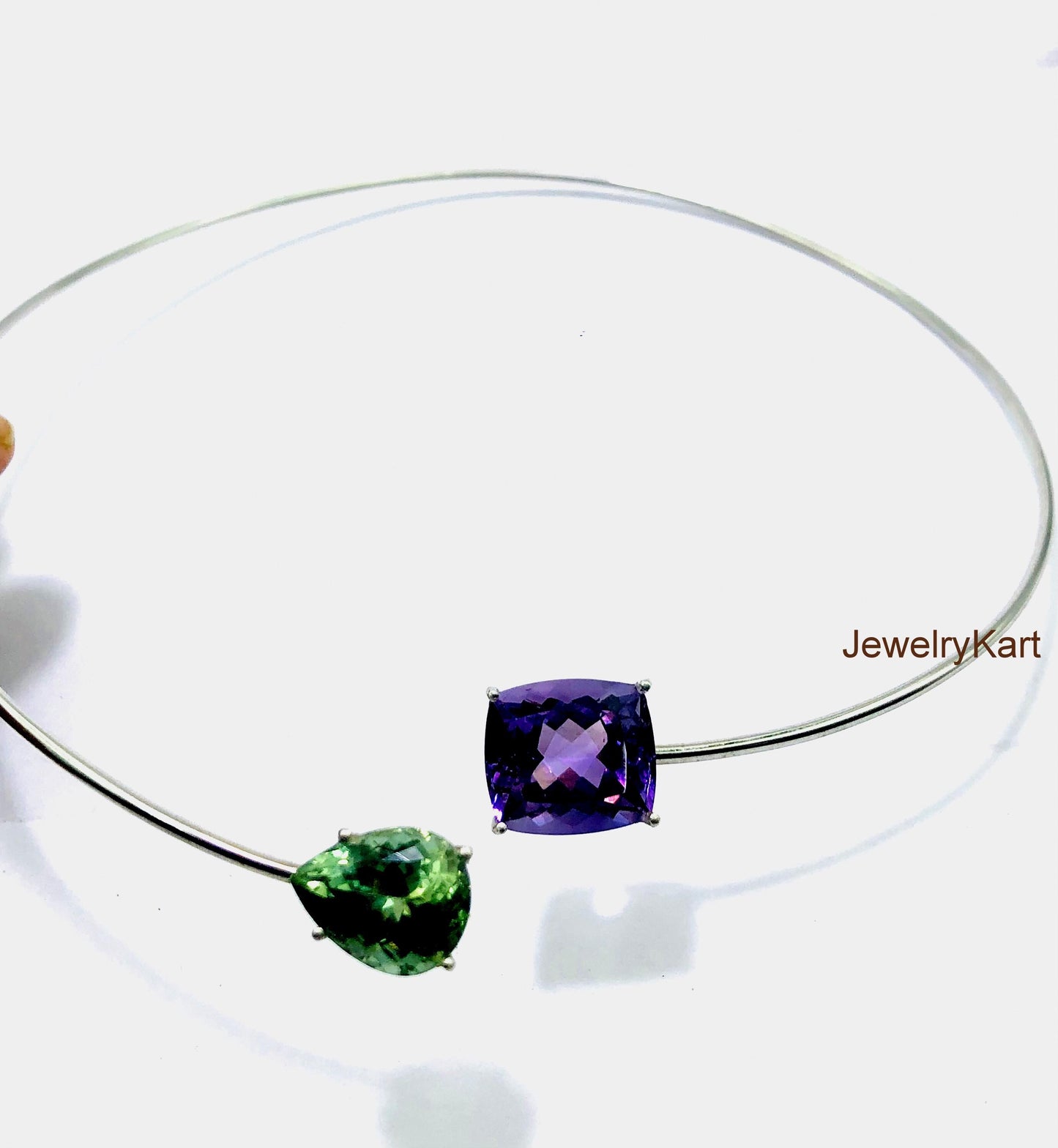Amethyst & Fluorite Gemstone Collar Necklace – 925 Silver Cuff Choker – Statement Neck Cuff with Real Stones