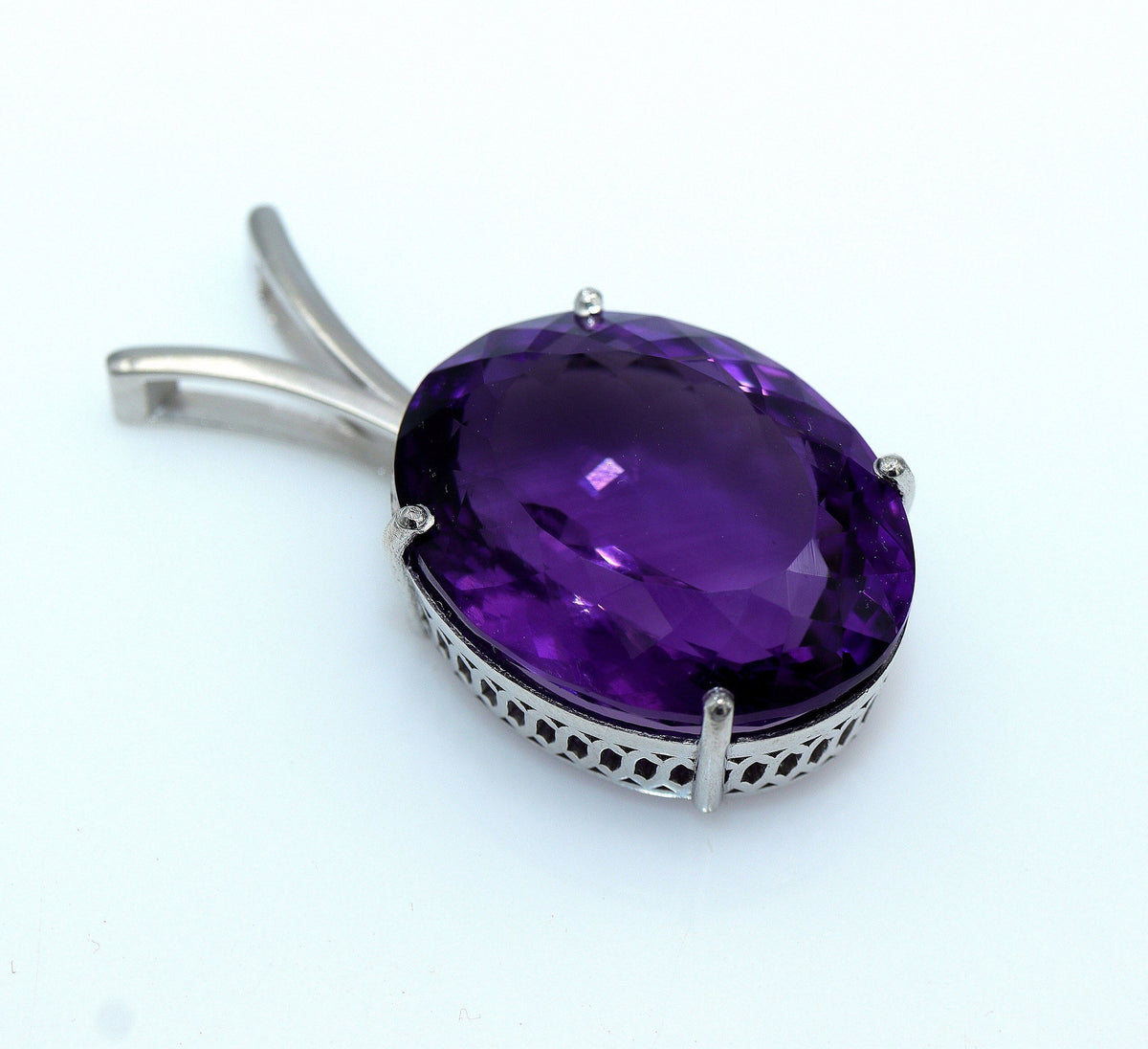 Natural Amethyst Oval Pendant | 15 Ct Purple Gem in 925 Silver | Large February Birthstone Necklace | Rhodium Plated | Gift for Her