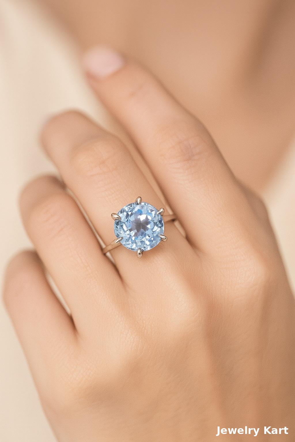 10 mm Round Aquamarine Ring, 14K White Gold Ring Aquamarine Solitaire Ring 6 Prong, Classic Engagement Ring, Round Solitaire Engagement Ring