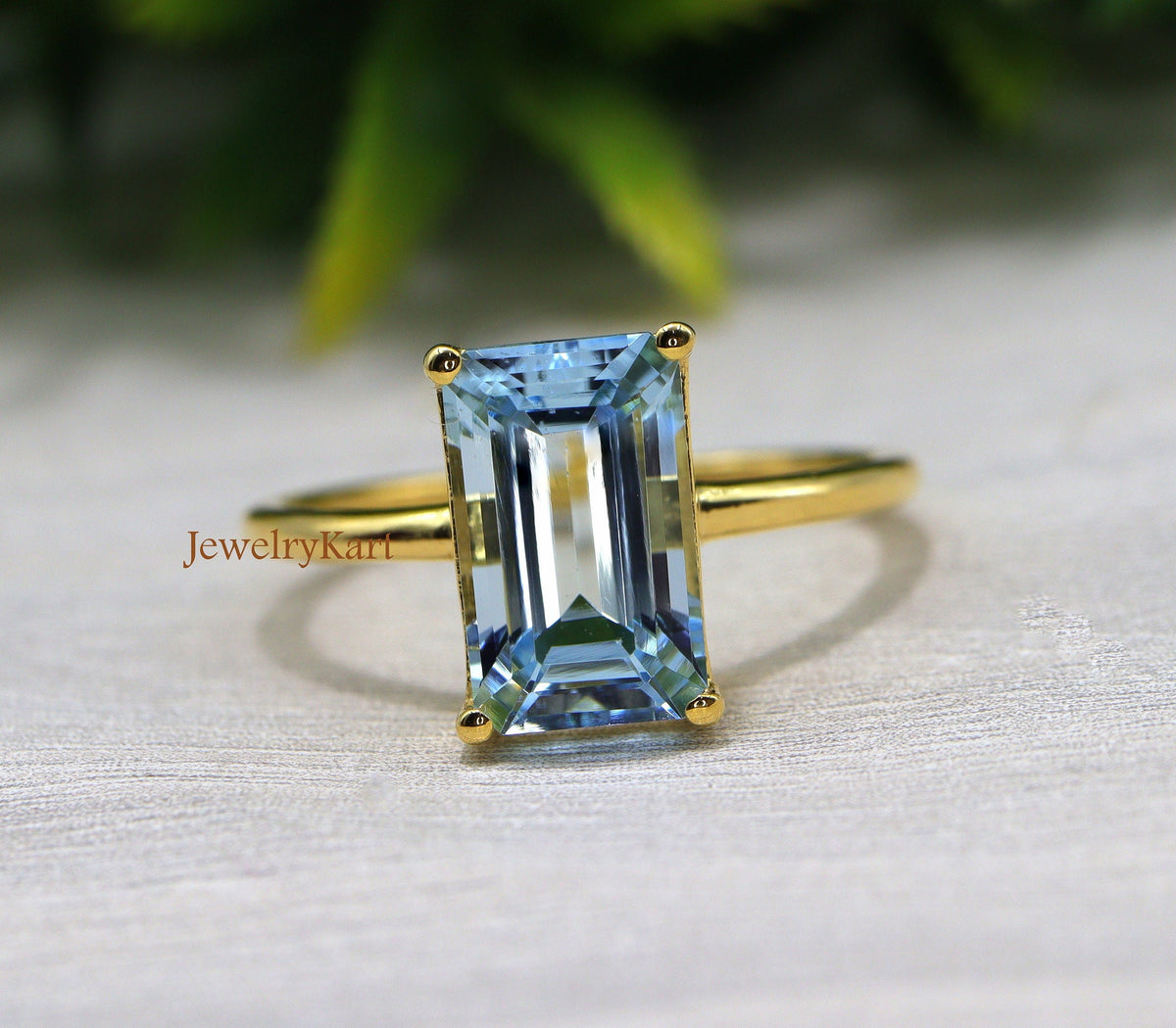 Emerald Cut Aquamarine Ring, 14K Gold Solitaire Ring, Engagement Ring, Anniversary Ring