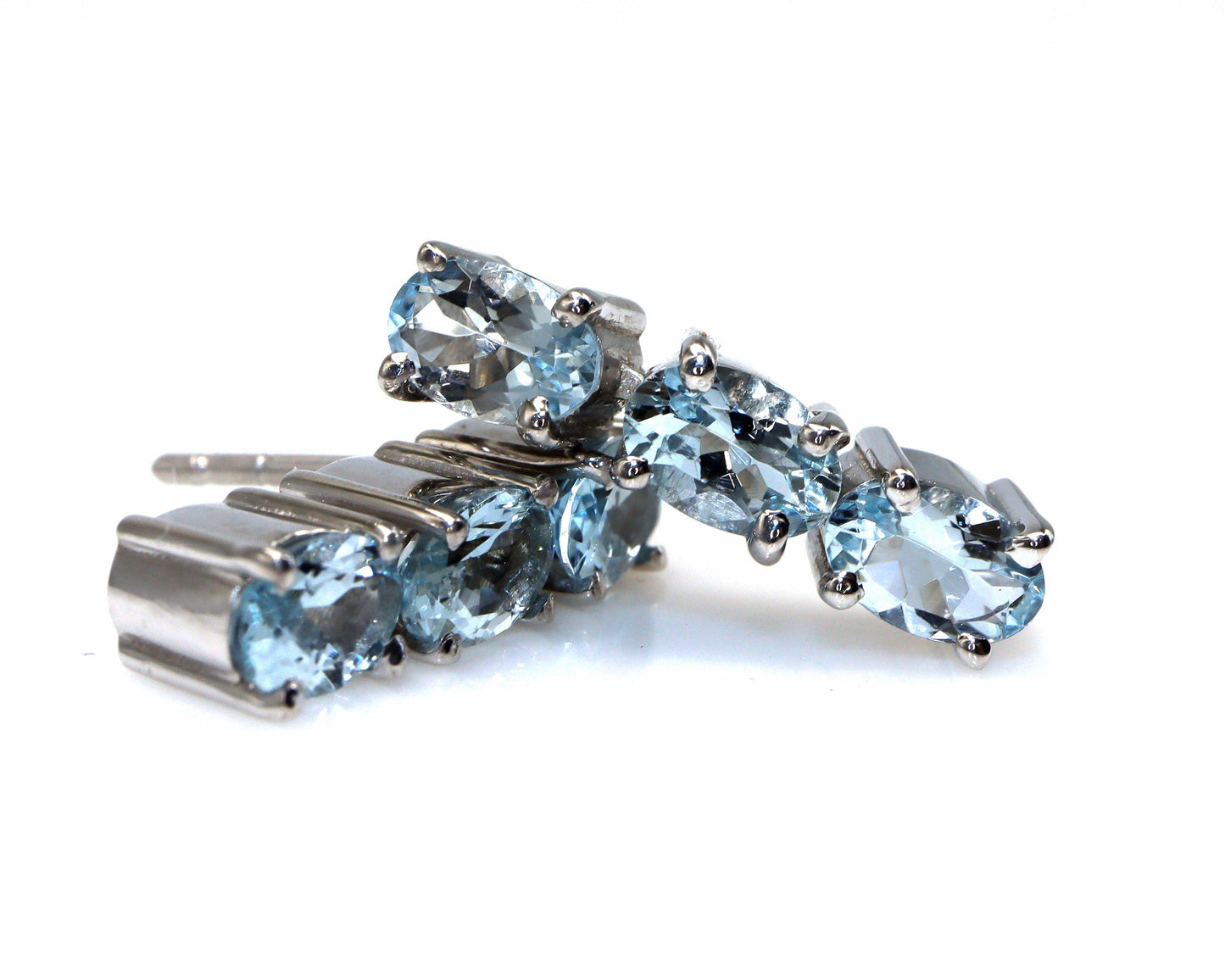 Aquamarine Long Earrings – Oval Gemstone Earrings - Sleek Bar Earrings in 14K or Silver