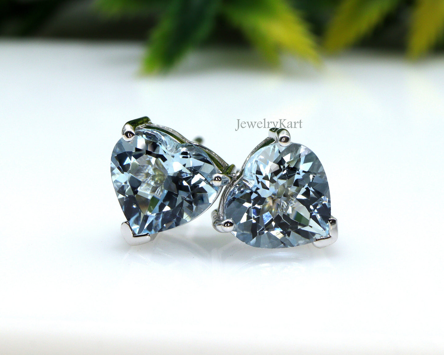 Aquamarine Heart Stud Earrings – 6 mm Natural Blue Gemstones, Basket Setting Earrings, March Birthstone Earrings - Cute Studs For Girls
