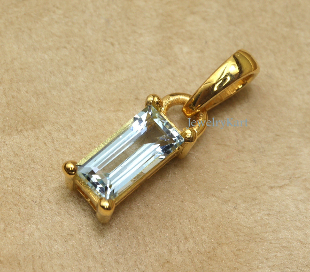 Aquamarine Baguette Pendant | 14K Gold Finish Long Bar Necklace | Dainty Slim Pendant | Small Layered Necklace | Sleek Gemstone Jewelry