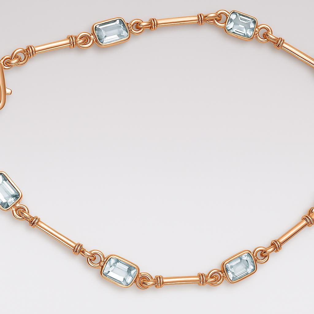 Aquamarine Tennis Bracelet 14k Gold, Emerald Cut Aquamarine Bracelet, Dainty Minimalist Bracelet, Solid Rose Gold Station Bracelet