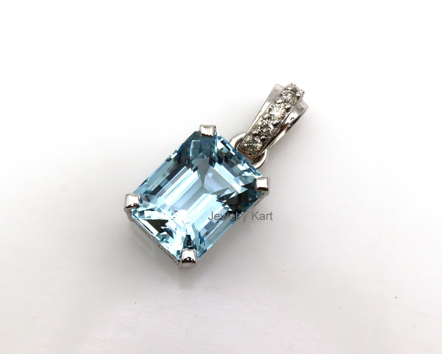 Aquamarine & Diamond Pendant | 3 Ct Emerald Cut Aquamarine Necklace in 14k Gold | Rectangle Solitaire Necklace
