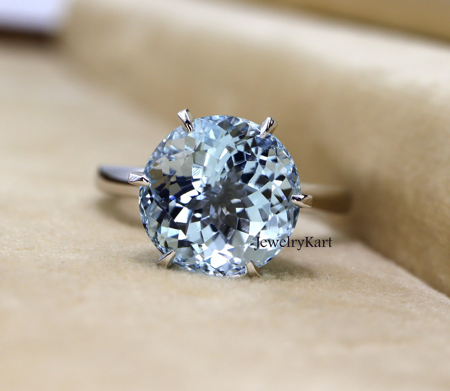 10 mm Round Aquamarine Ring, 14K White Gold Ring Aquamarine Solitaire Ring 6 Prong, Classic Engagement Ring, Round Solitaire Engagement Ring
