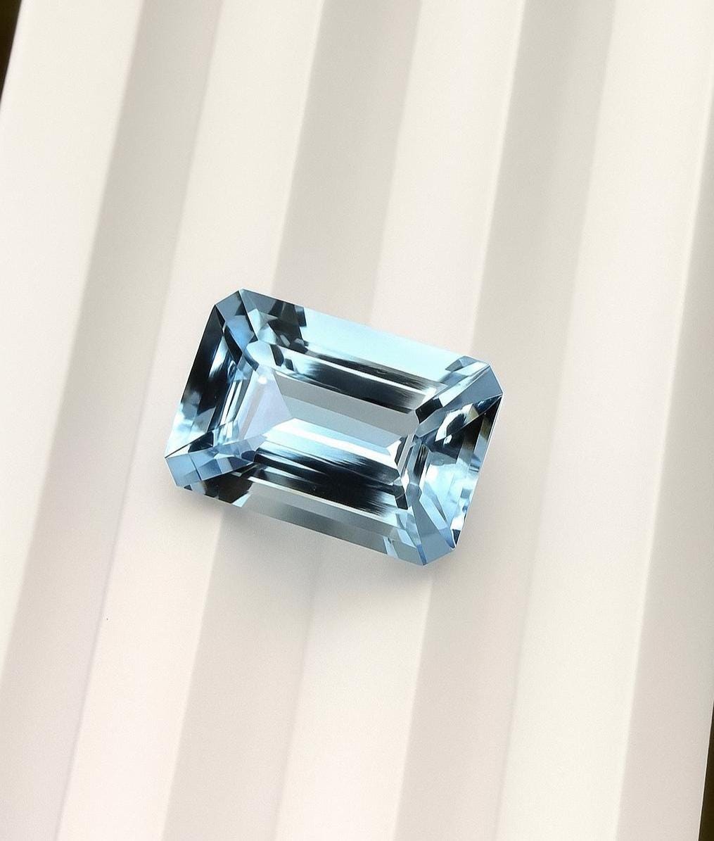 3.8 Ct AAA Natural Aquamarine Emerald Cut, Top Grade Blue Step Cut Gemstone, Fine Faceted Octagon Aquamarine for Ring or Engagement Jewelry
