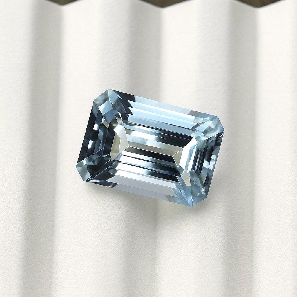 2.6 Ct Emerald Cut Aquamarine Gemstone for Engagement Ring | Natural Aquamarine March Birthstone | AAA+ Faceted Blue Stone
