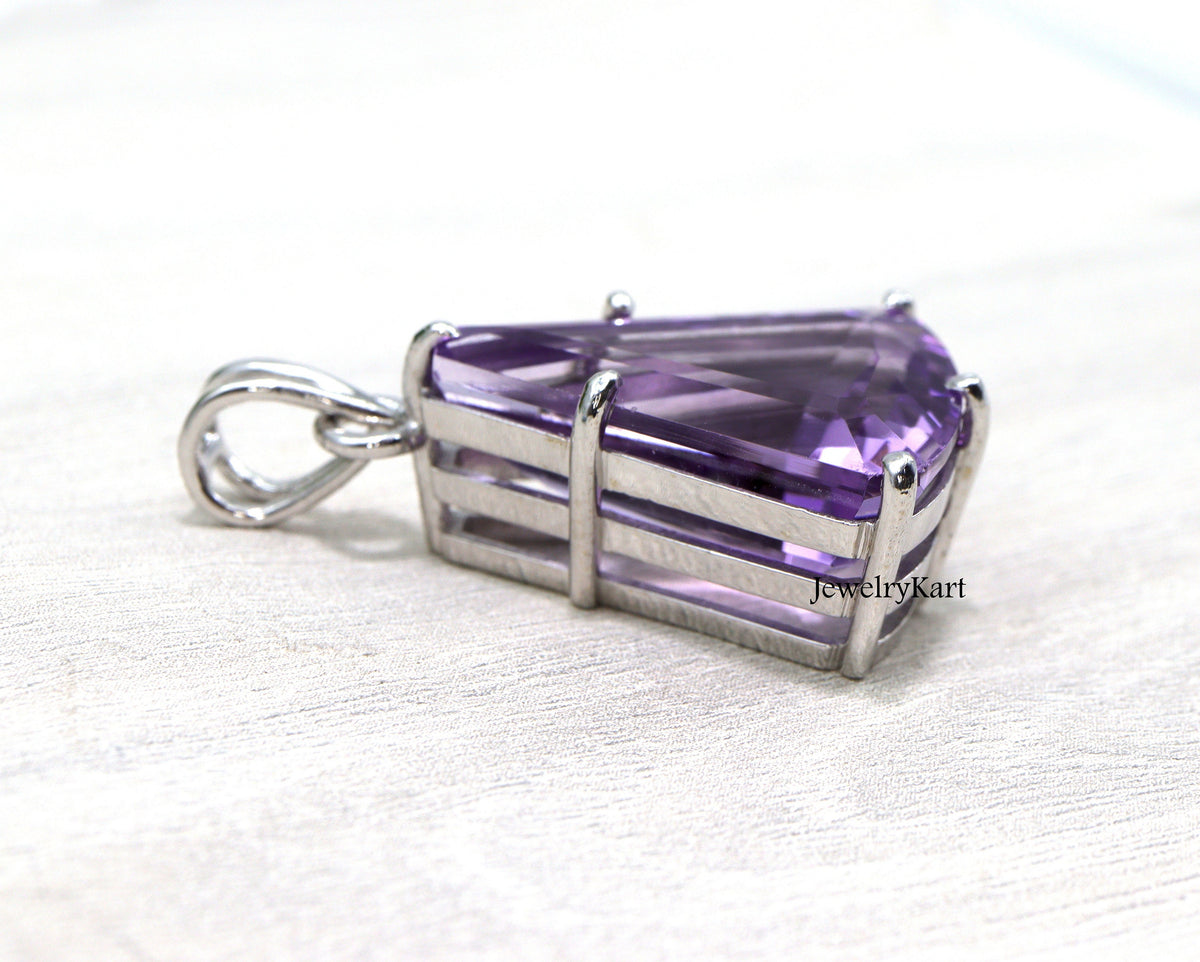 Large Amethyst Pendant in 925 Silver, Trillion Cut February Birthstone Necklace, Natural Gemstone Statement Jewelry for Women
