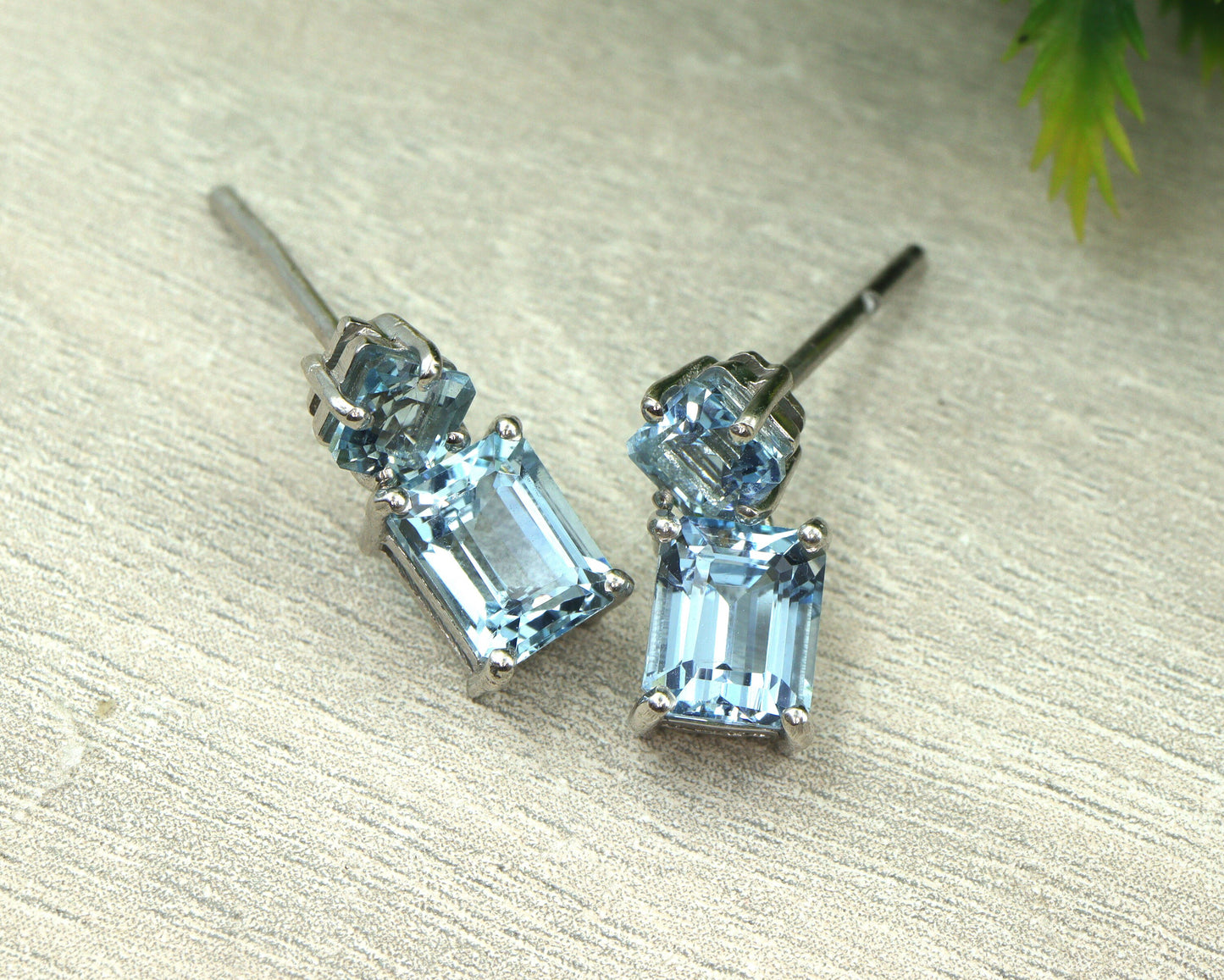 Aquamarine Earrings - Emerald Cut & Asscher Cut Drop Earrings | 14K Gold Dainty Dangle Earrings | March Birthstone Gift For Her | Light Everyday Jewelry