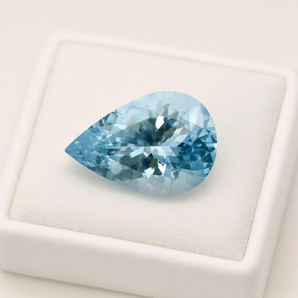 RARE 12.4 Ct Natural Aquamarine Pear Cut, AAA Top Dark Blue Faceted Gemstone for Statement Ring or Pendant, Large Eye-Clean Aquamarine