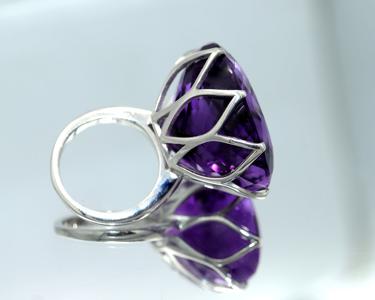Natural Amethyst Statement Ring in 925 Silver | Large Heart Amethyst Ring | February Birthstone Jewelry | Cocktail Ring