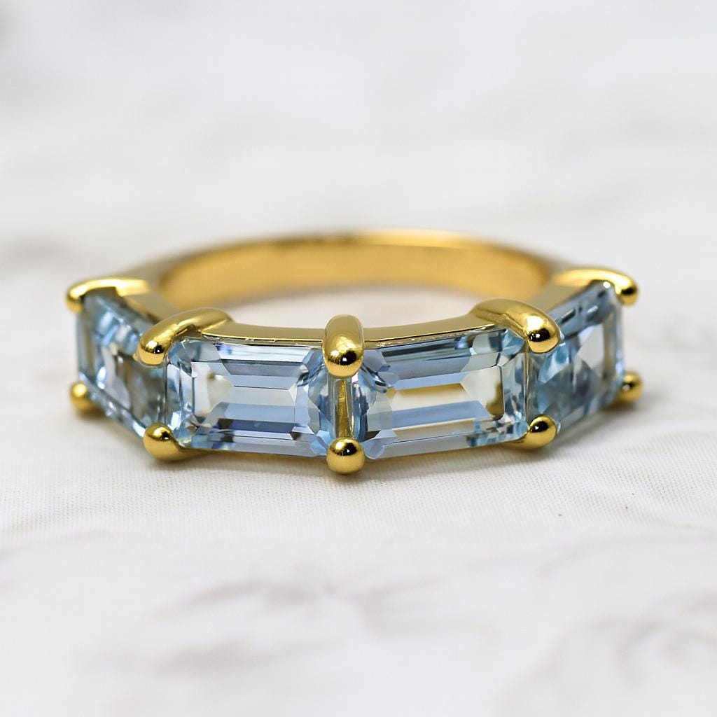 Aquamarine Eternity Wedding Band | Half Eternity Ring 14K Gold | Stackable Anniversary Band