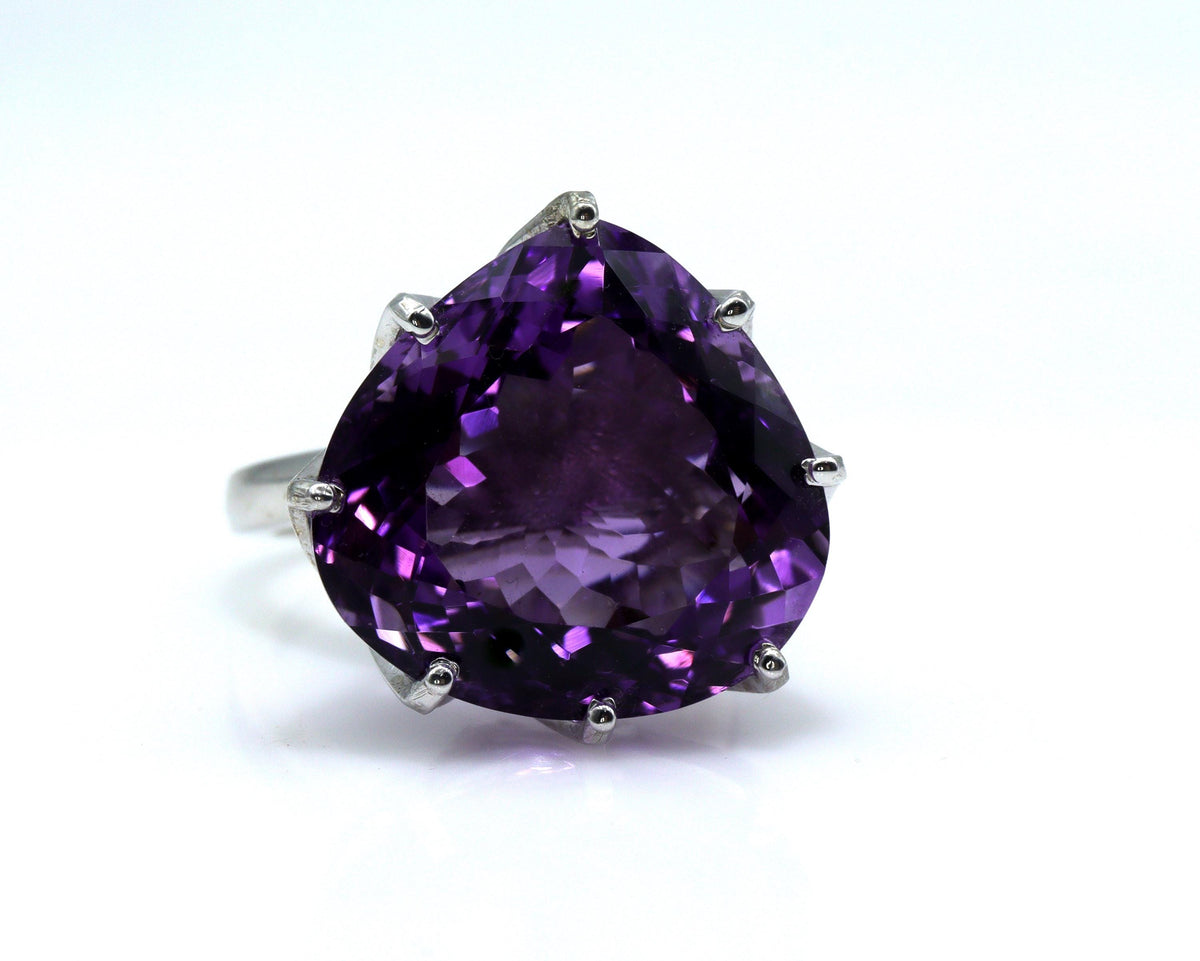 Natural Amethyst Statement Ring in 925 Silver | Large Heart Amethyst Ring | February Birthstone Jewelry | Cocktail Ring
